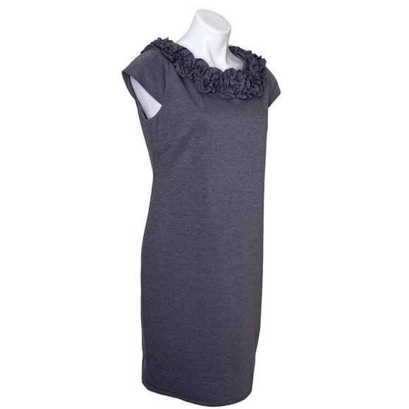Taylor Ruffle Neck Dress, Gray Knit Cap Sleeve Women’s Size 10 - Picture 3 of 10